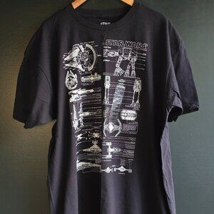 Men's T-shirt XL Black Star Wars printed ships diagrams drawings NWT AT-AT